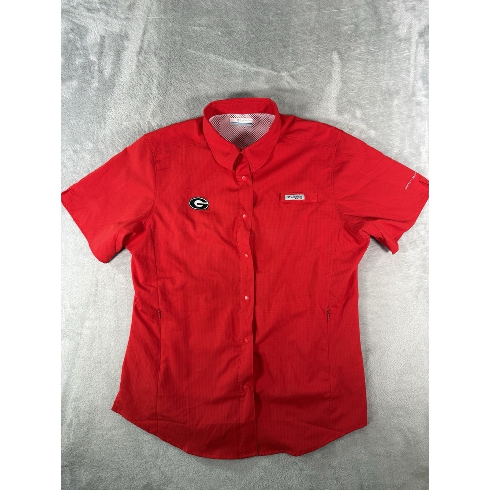 Columbia PFG Shirt Womens Medium‎ Red Georgia Bulldogs Button Up Vented